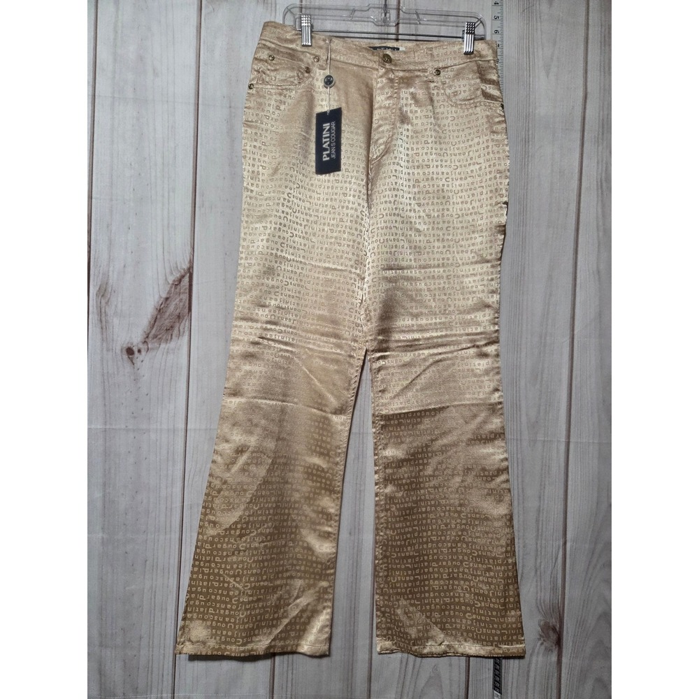 PLATINI JEANS COUGAR Womens Size 31 Satin Logo Print Flare Pants‎ PJC-050